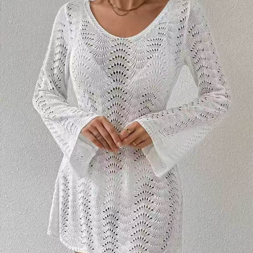 Womens Stylish SexyOpenwork Knit Long-sleeve Top