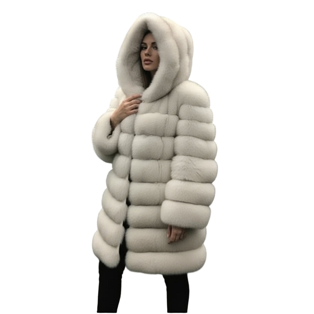 Women's Minimalist Hooded Patchwork Fur Grass Jacket