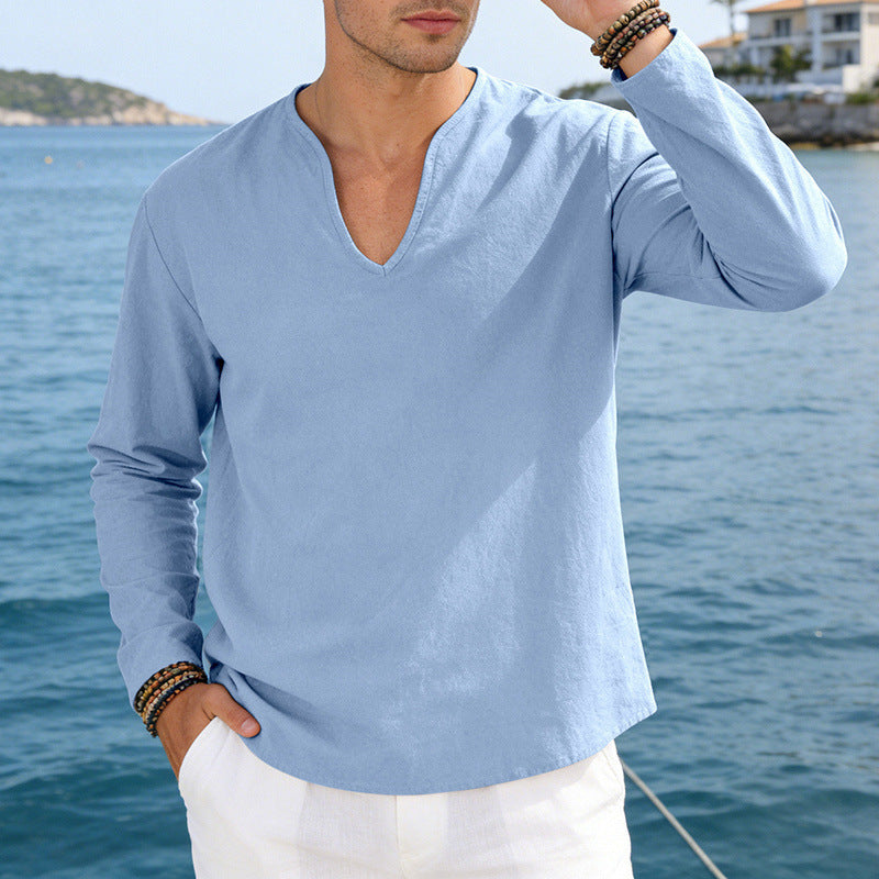 Men's V-Neck Plus-Size Long-Sleeve T-Shirt