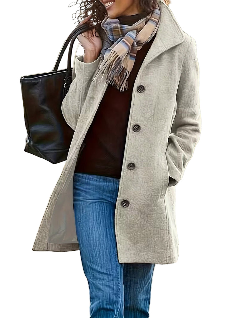 Winter Single-breasted Lapel Coat Fashion Commuter Slim Mid-length Jacket Women's Clothing