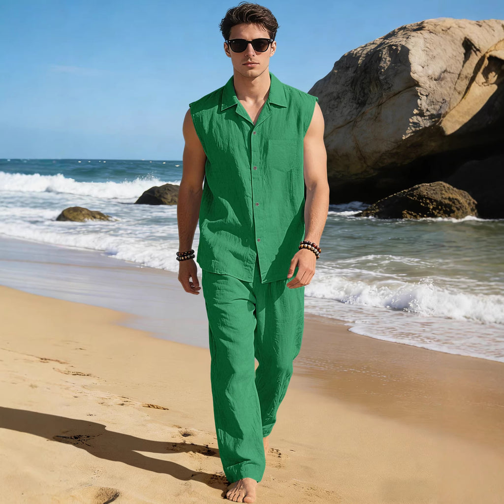Men's Thin Sleeveless Shirt Casual Sports Suit