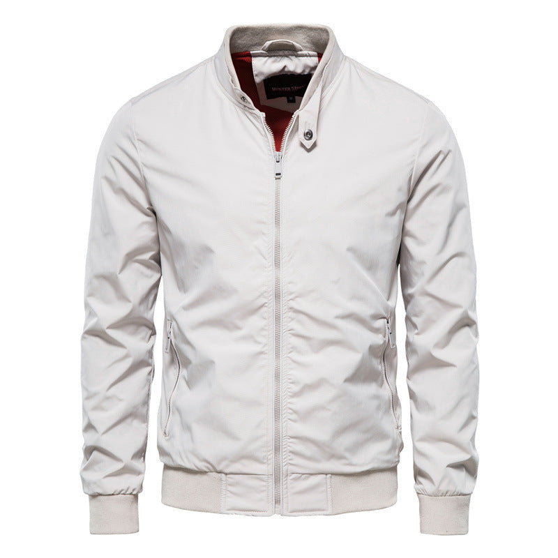 Men's Zip-up Jacket With Pockets Casual Solid Stand Collar Long Sleeve Top Outwear Clothing