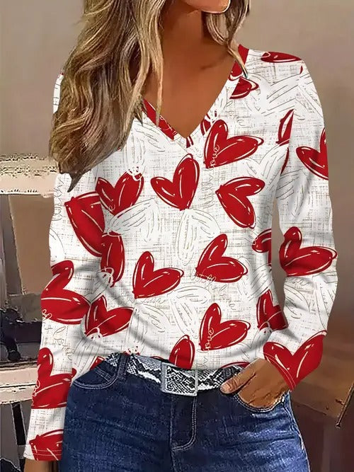 New Stylish Casual Geometric V-Neck Long-Sleeve T-Shirt