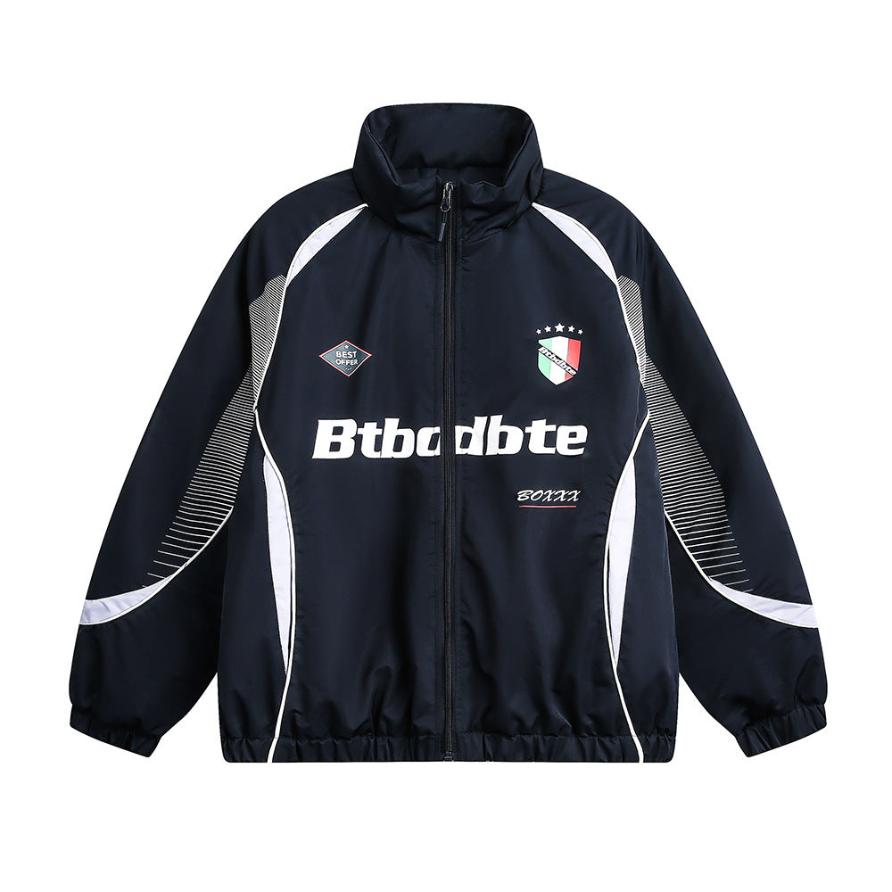 Splicing Gradient Letter Cotton Padded Loose Stand Collar Jacket