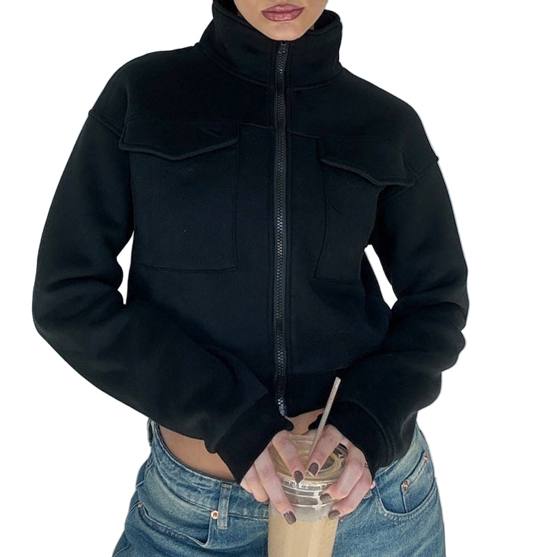 New Pure Color Slimming Loose Short Hot Girl Turtleneck Coat
