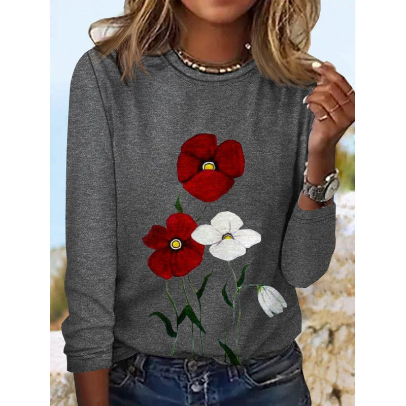 Women's Fashionable Casual Striped Printed Crewneck Long-Sleeve