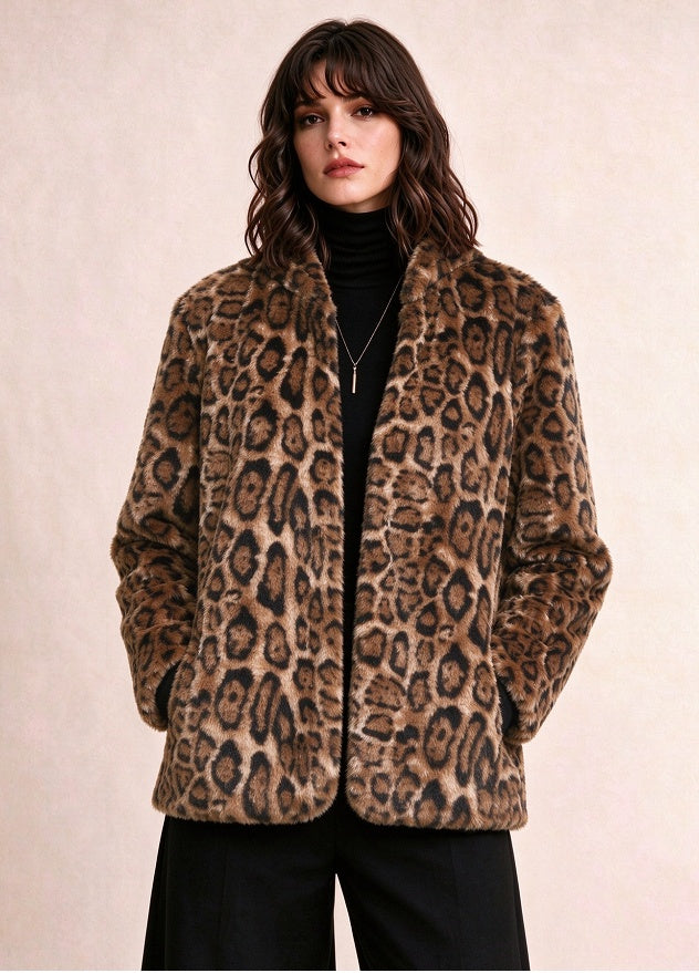 Women's Hooded Leopard-Print Faux Fur Belted Coat - product image 1