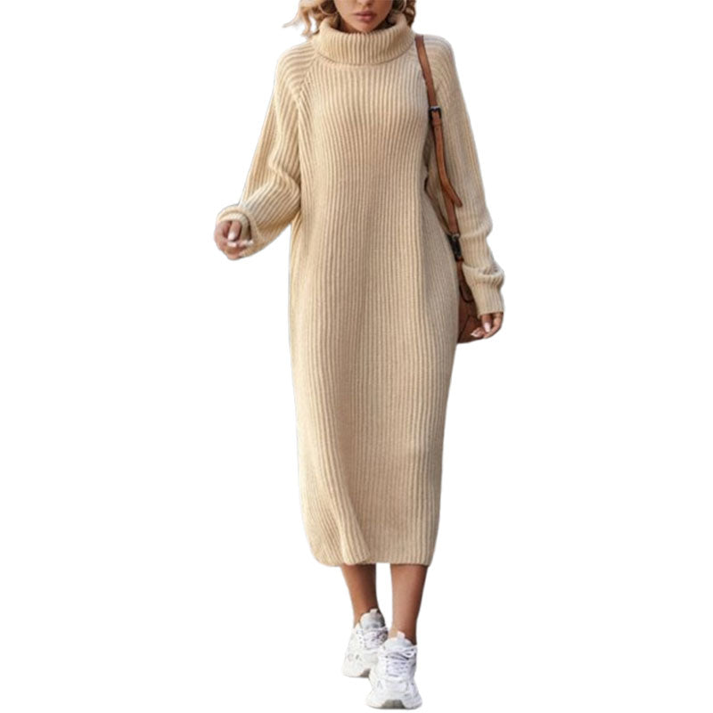 Winter Turtleneck Knitted Sweater Dress Fashion Solid Loose Pullover Long Dresses For Women Clothing