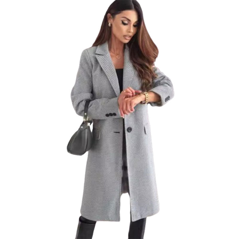 Lapel Single-breasted Wool Coat Winter Long Sleeve Solid Color Long Jacket Women Clothing