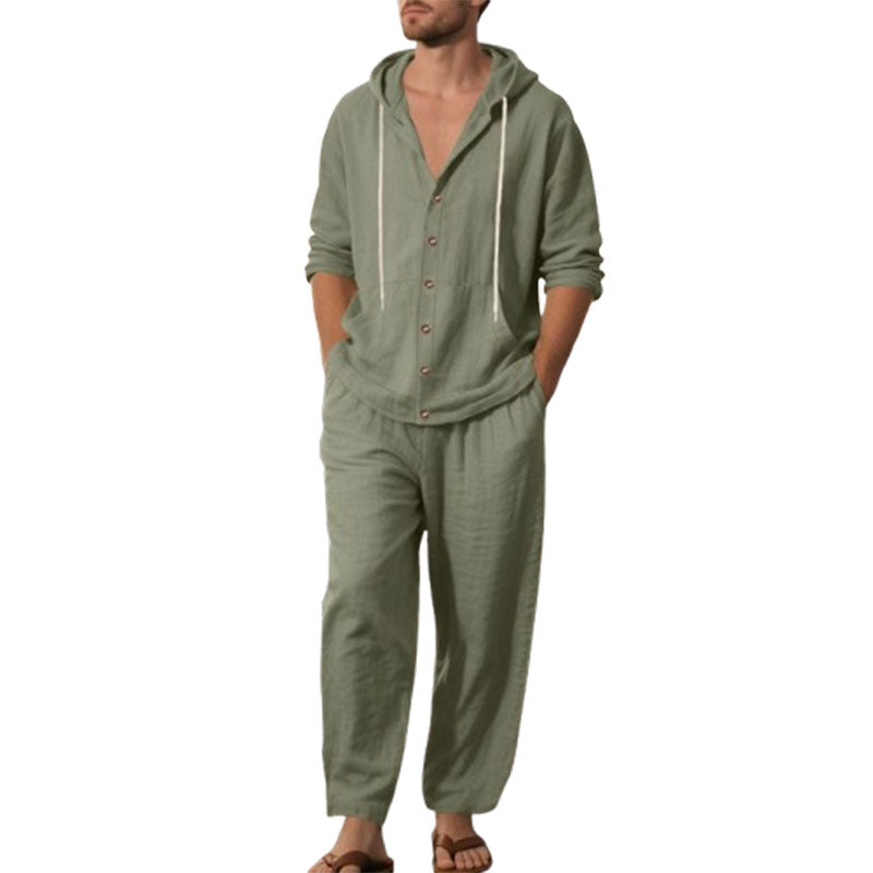 Hooded Long-sleeved Shirt Trousers Casual Suit Men