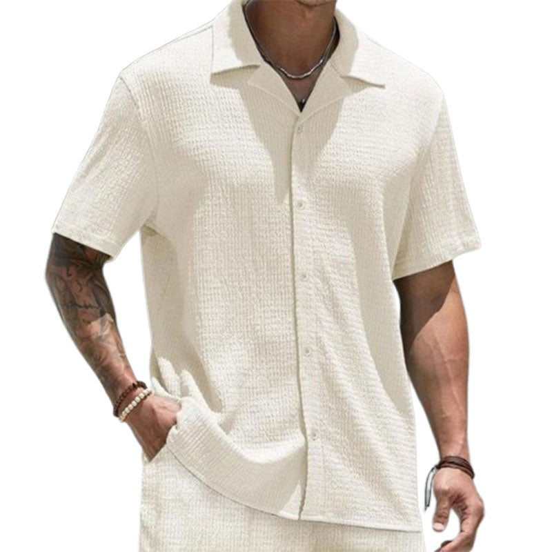 Single Suite Men's Solid Color Shirt And Shorts Two-piece Set