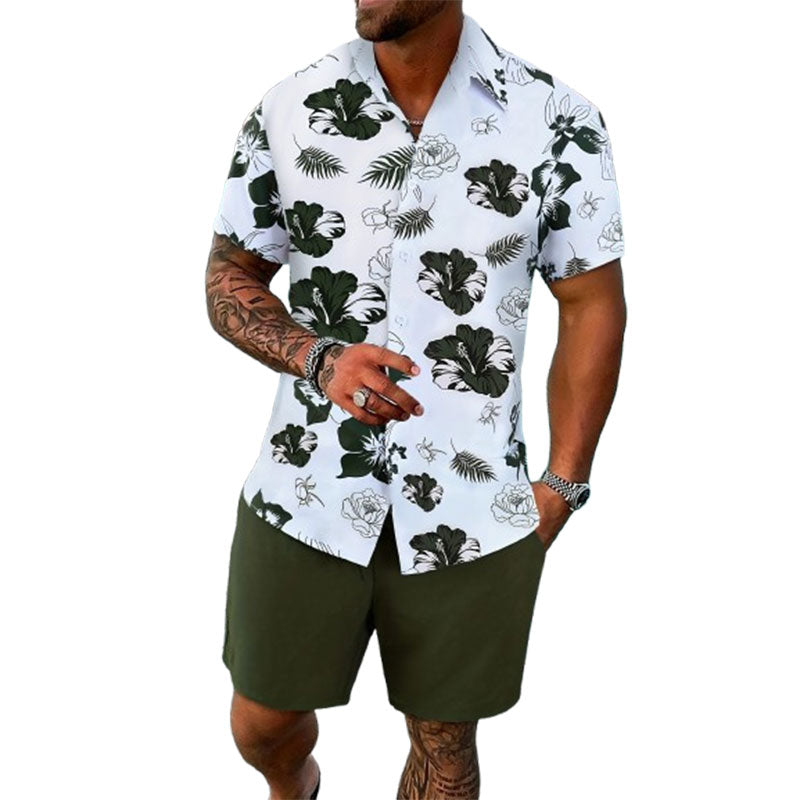 Gradient 3D Printing Outdoor Short-sleeved Shorts 2-piece Set