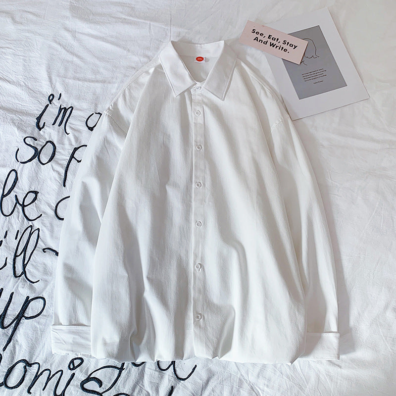 Casual Washed Cotton Hong Kong Style Shirt Loose Solid Color Long Sleeves