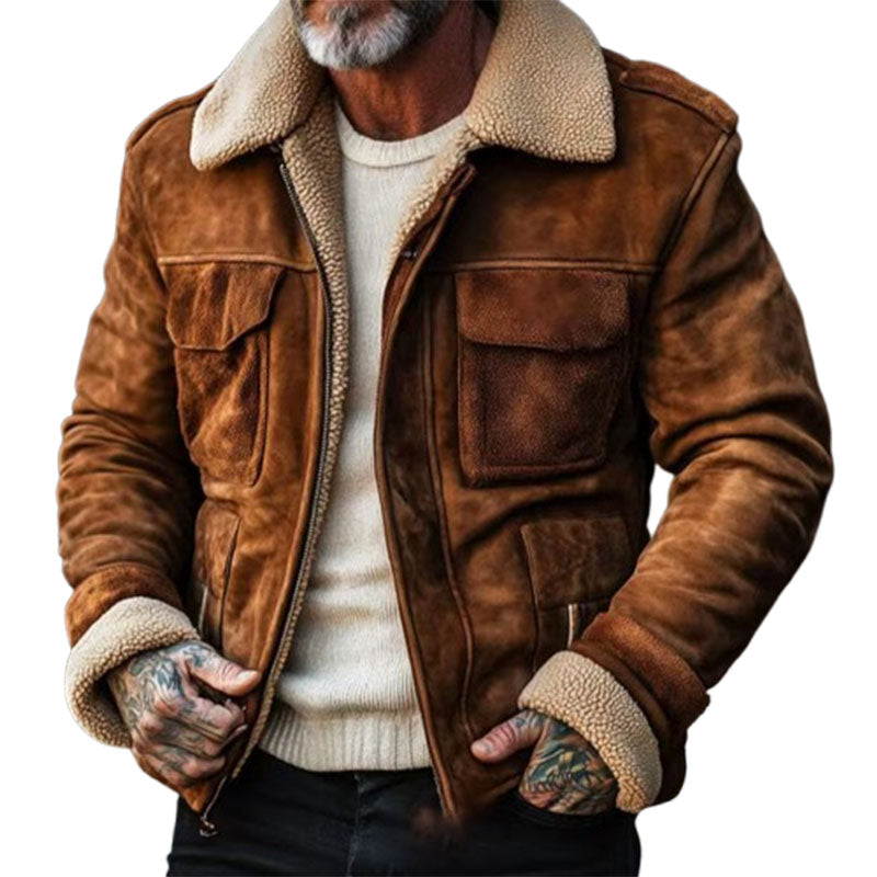 Men's Coat Top Lambswool Lapel Zip Jacket