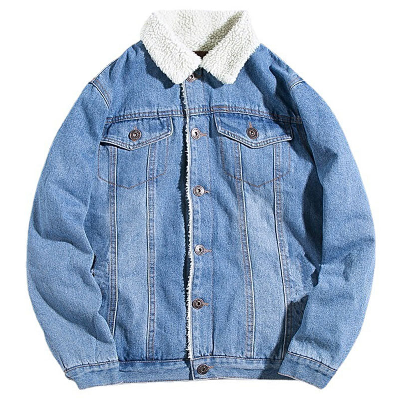 Winter Fleece-lined Denim Coat For Men Thickened