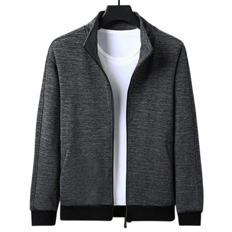 Dad Wears A Jacket With A Stand-up Collar And A Casual Jacket