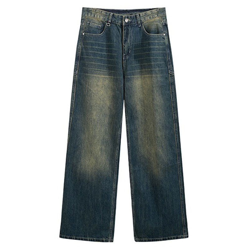 Washed Cut Wide Leg Jeans Men