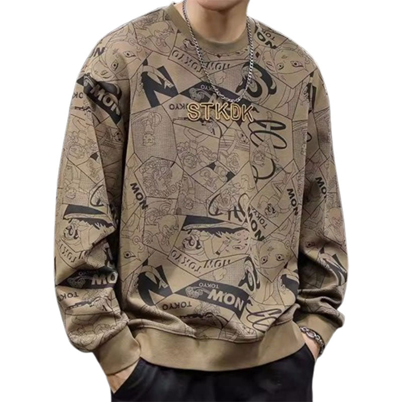 Round Neck Print Sweatshirt Long Sleeve Men's