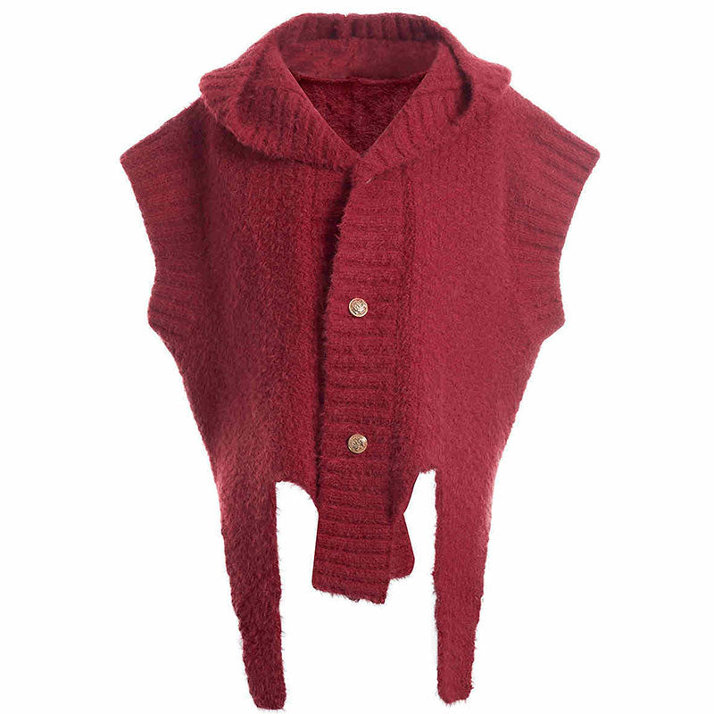 Fake Two Pieces Placket Hooded Sweater Coat