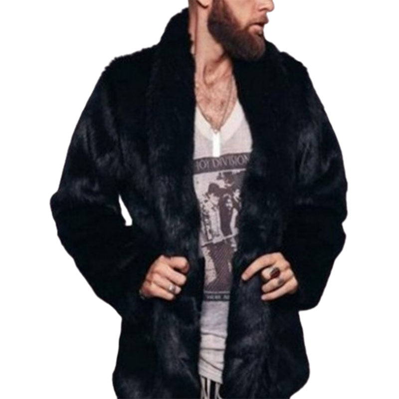 Mink-like Mid-length Men's Lapel Imitation Fur Overcoat