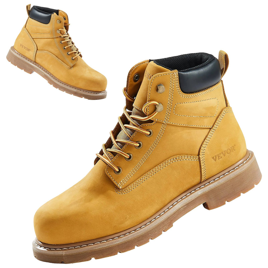 Steel Toe Work Boots, UK Size 9, Waterproof Work Boots For Men, Slip-Resistant Work Boot, Lightweight And Breathable Rubber Sole Mens Boots For Industry Construction, Brown Yellow