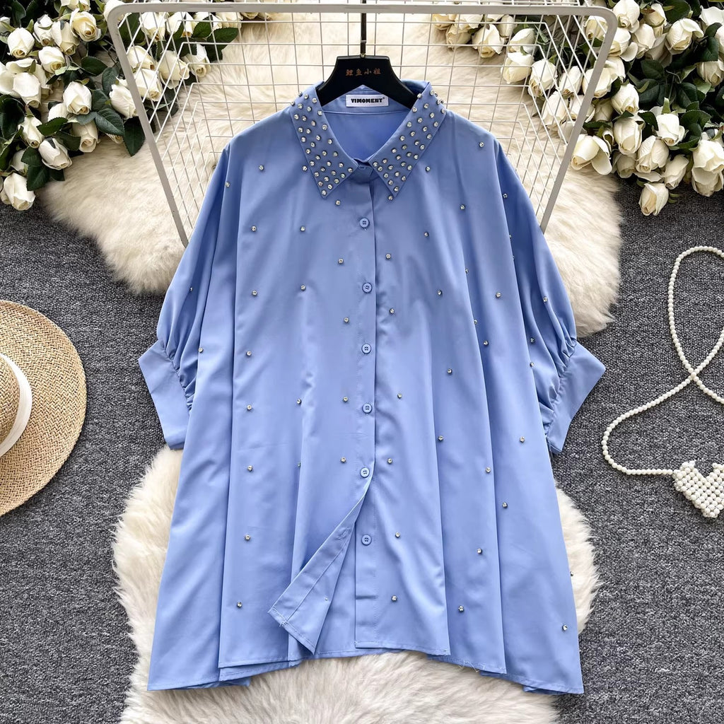 Batwing Sleeve Single-Breasted Loose Casual Shirt For Women