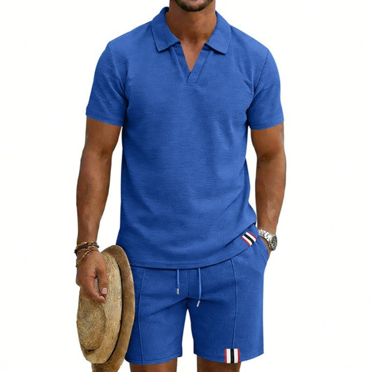 Men's Simple Casual Short-Sleeve Top And Shorts Set