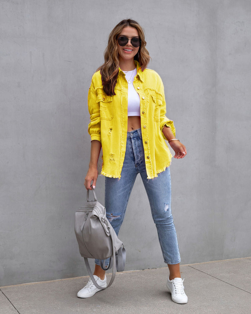 Fashion Ripped Shirt Jacket Female Autumn And Spring Casual  Womens