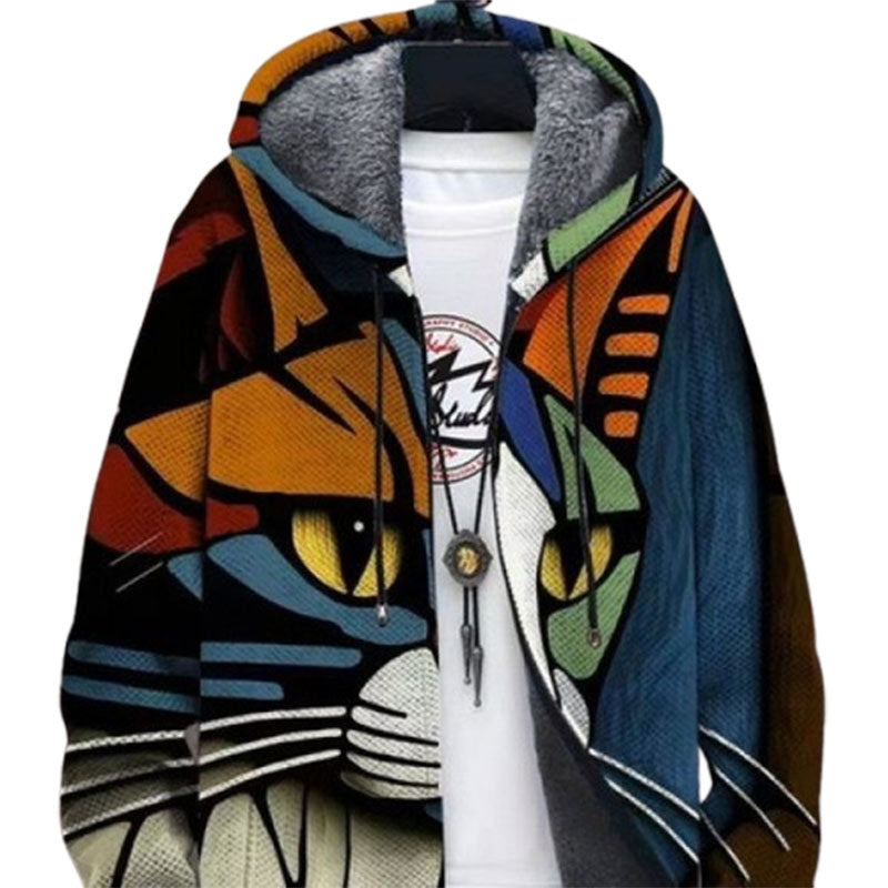 Men's Winter Print Plush Lined Thick Windproof Jacket
