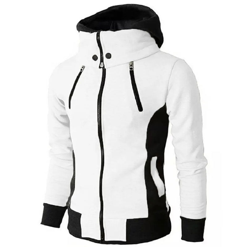 Men's Zip UP Hooded Jacket Fake Two Piece Sports Cardigan Casual Slim Sweatshirt Jacket