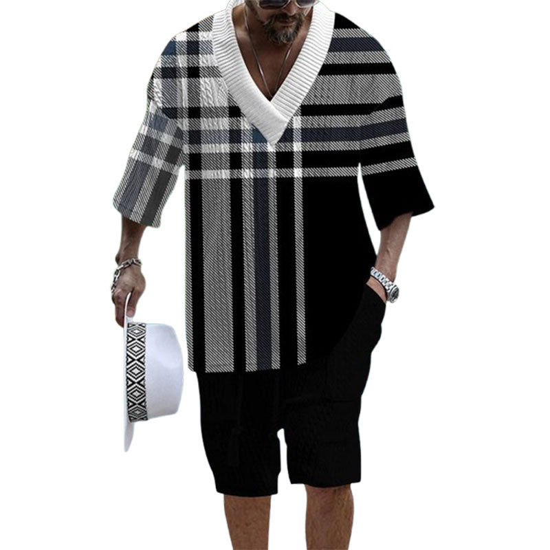 Men's Casual Jacquard Loose-fitting Short-sleeved Shorts Two-piece Set
