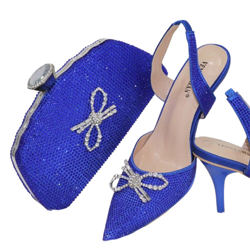 Ladies Bow Silver Buckle Design Pointed High Heels And Bags