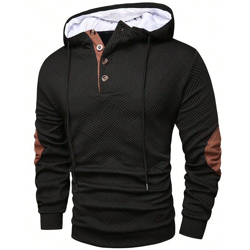 Men's Solid Color Jacquard Hooded Sweater Loose Sports And Leisure Coat