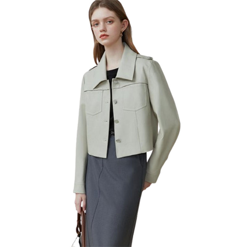 Female Retro Short Pu Leather Coat