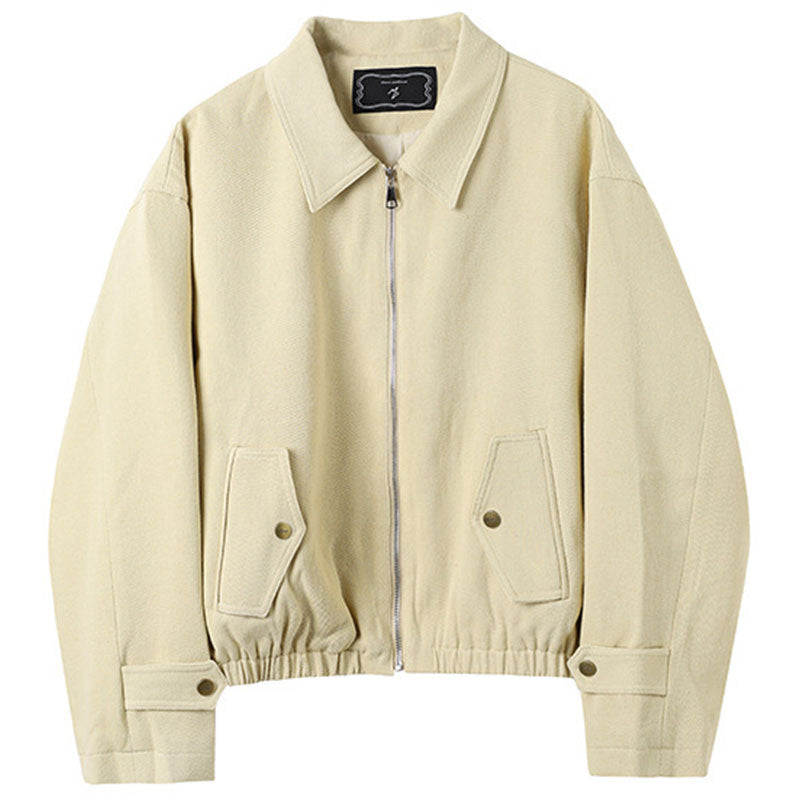 Casual Solid Color Lapel Long Sleeve Loose Slimming Zipper Coat