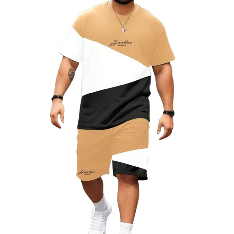 Sports Suit Fashion Short Sleeve Color Block Stitching Shorts Suit