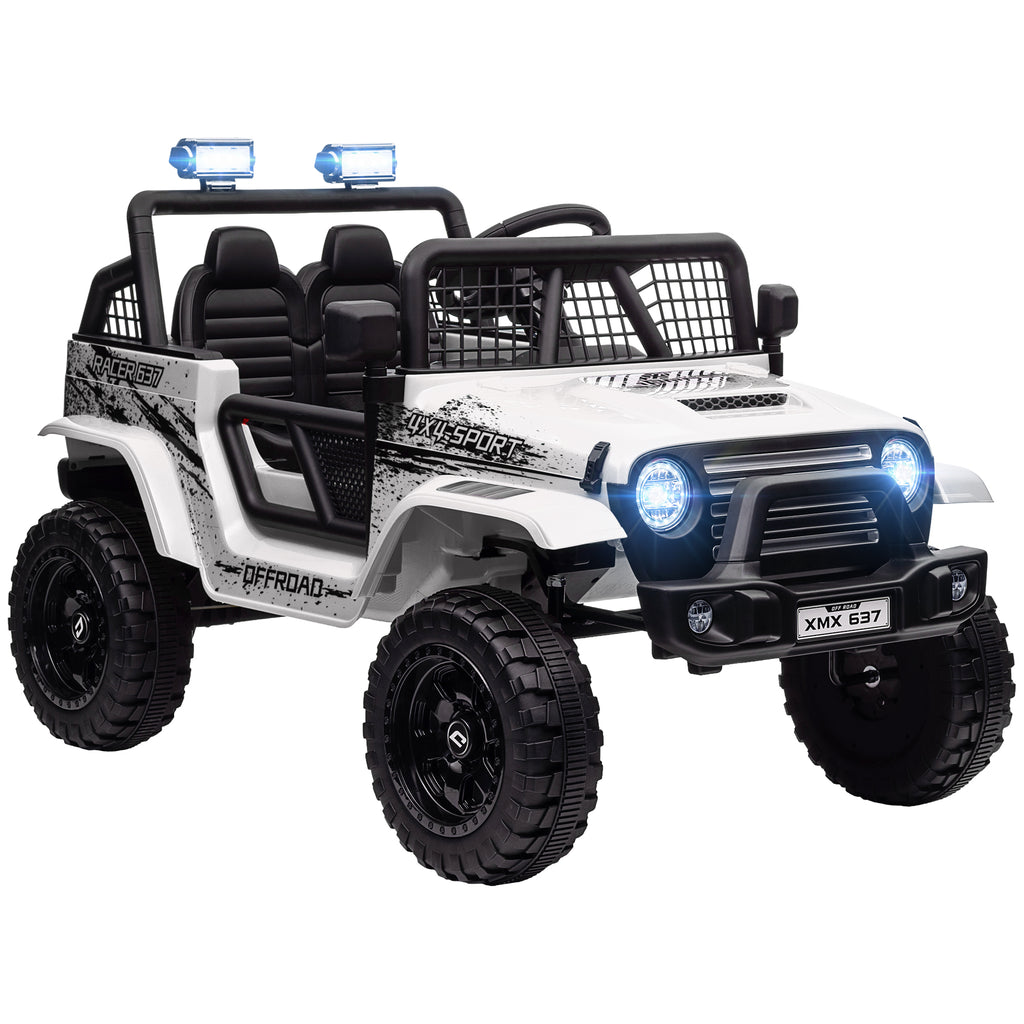 12V Battery Powered Kids Ride-On Car, Electric Truck W/ Spring Suspension, Remote, Music, Horn, Lights, White