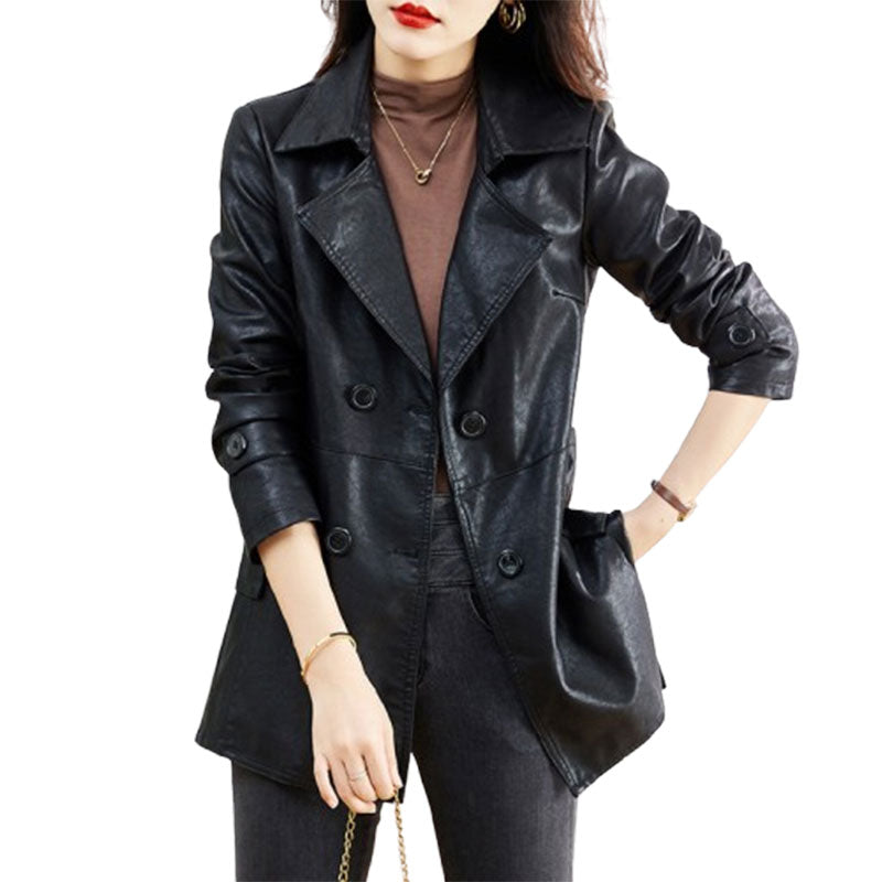 Women's Mid-length Leather Coat Spring And Autumn