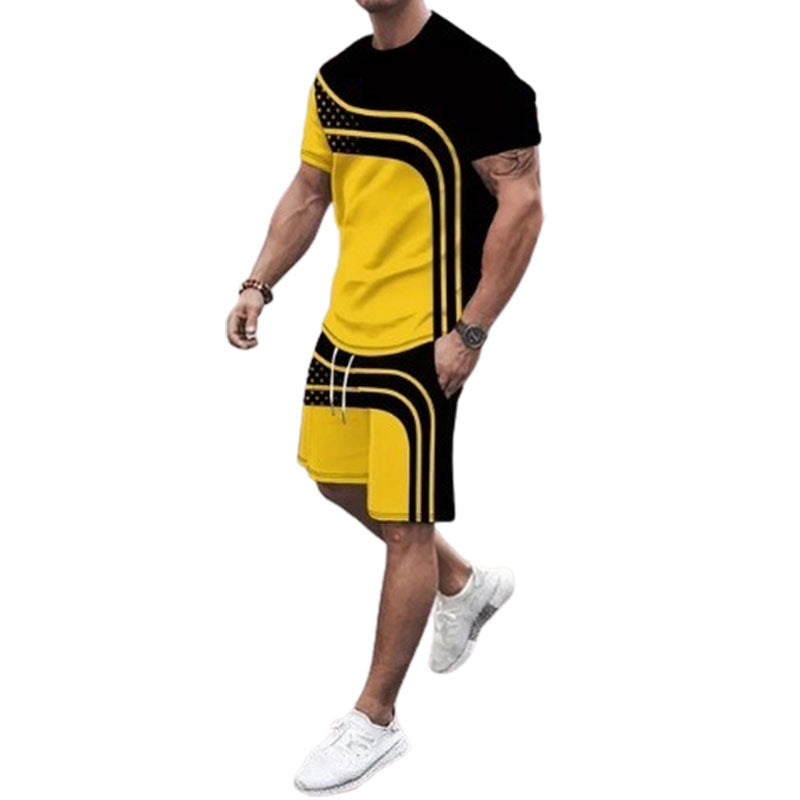 Summer Fashion Trend 3D Digital Printing Men's Short Sleeve Shorts Suit