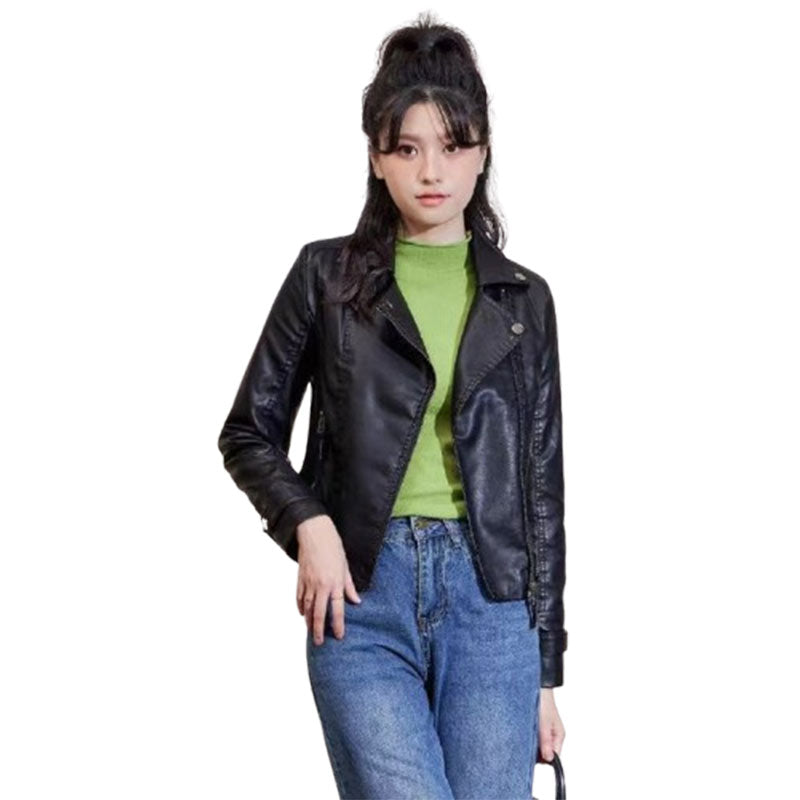 Women's Pu Motorcycle Leather Short Korean Slim Fit Plus Size