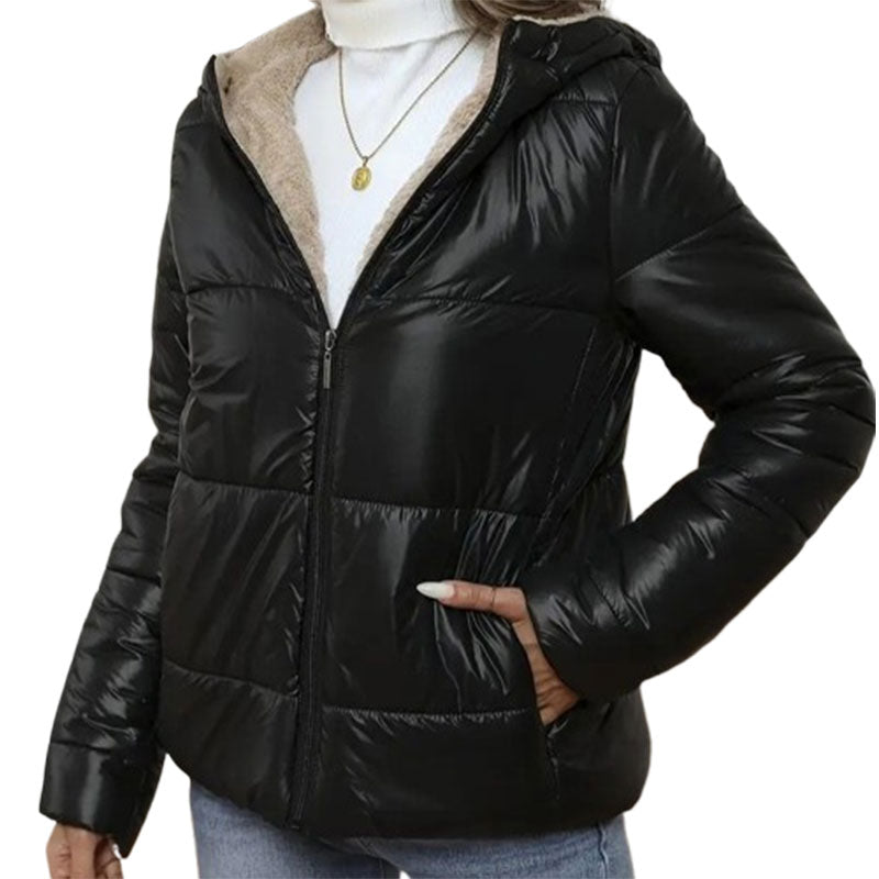 Brushed And Quilted Warm Hooded Cotton-padded Coat