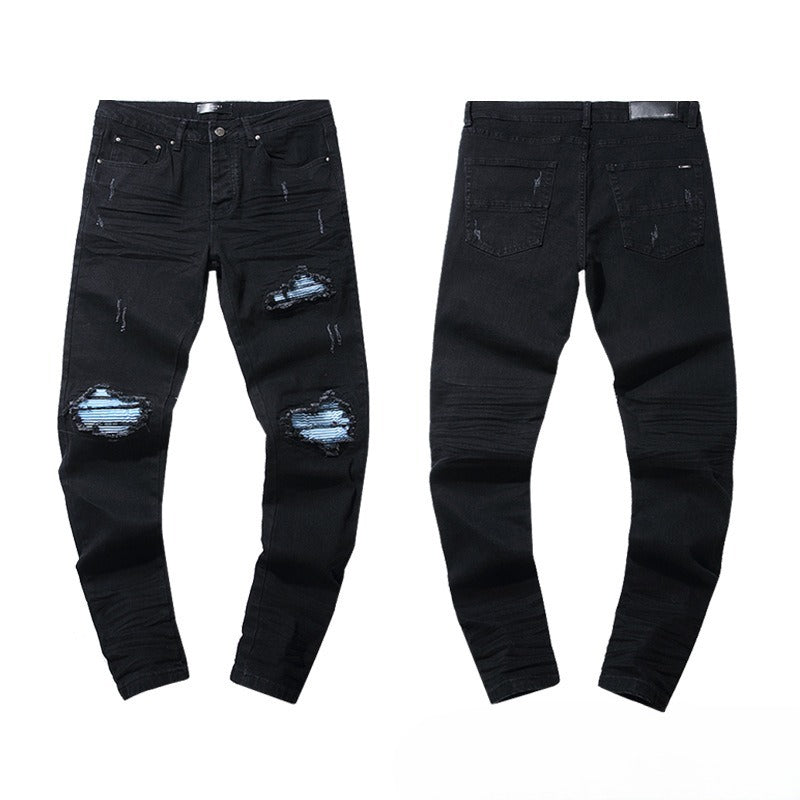 Casual Denim Jeans With Embroidered Ripped Patches