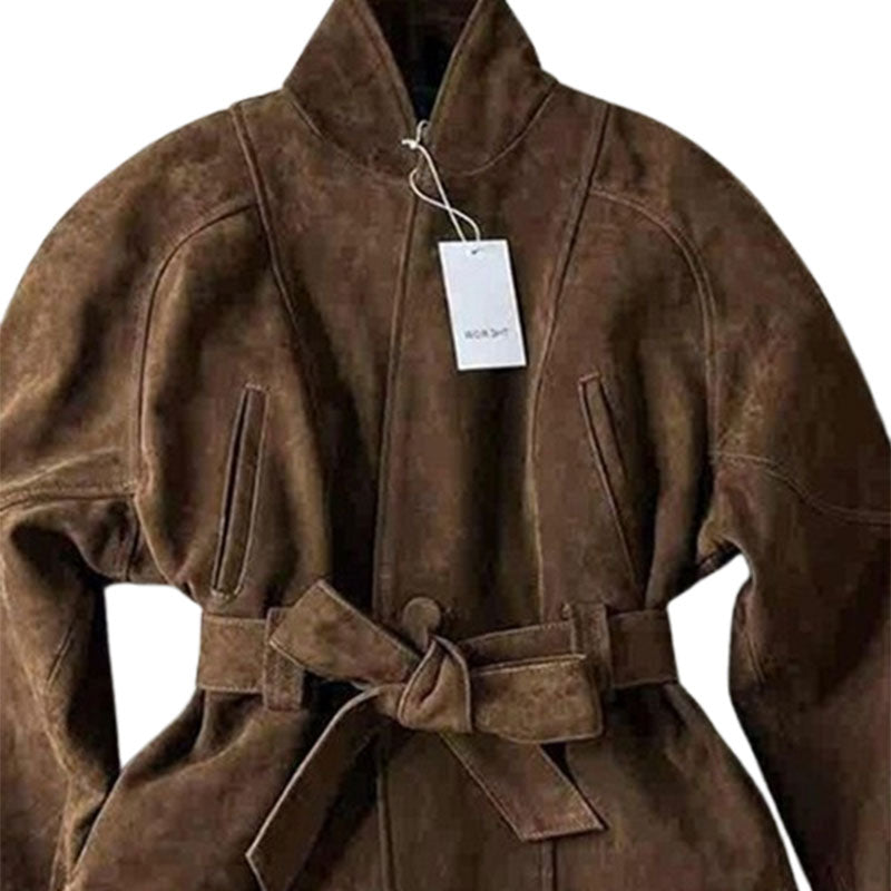 Brown Waist-tight Short Coat Windbreaker