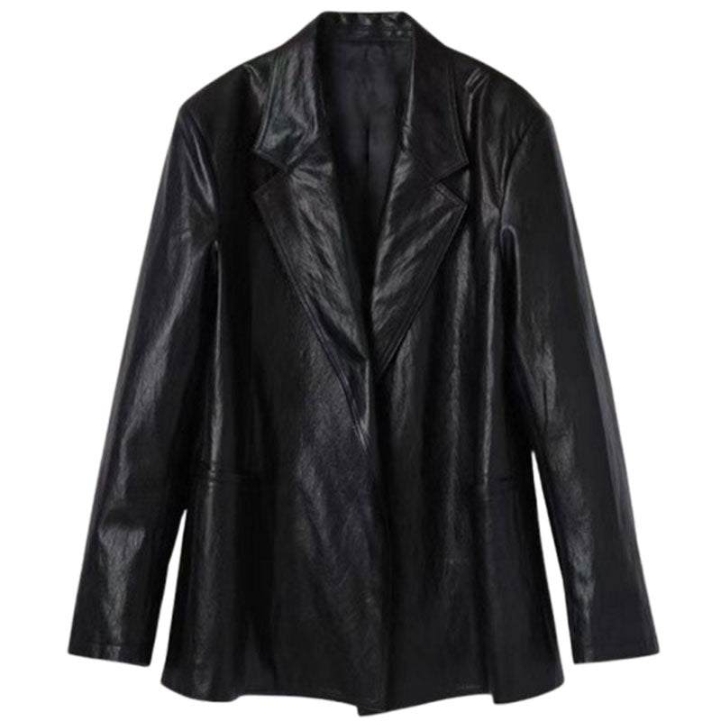 Women's Loose Mid-length Niche Suit Leather Coat