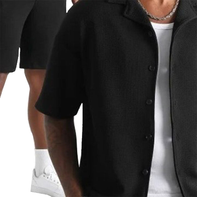 Daily Casual Short Sleeve Cardigan Shirt Men's Suit Solid Color Summer