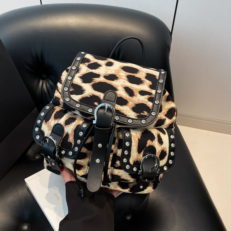 Personalized Leopard Print Backpack Trendy Fashion Flip Schoolbag