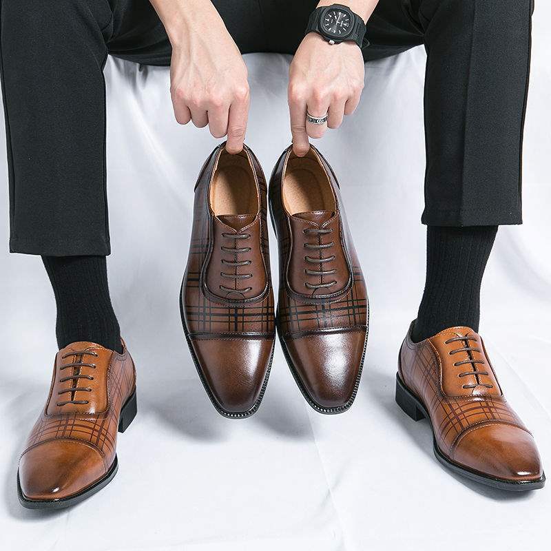 Square Toe Men's Breathable Business British Style Niche Leather Shoes