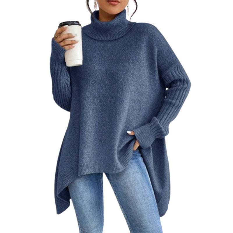 Irregular Turtleneck Sweater Winter Loose Long Sleeve Knitted Tops Leisure Warm Pullover Sweater Women's Clothing