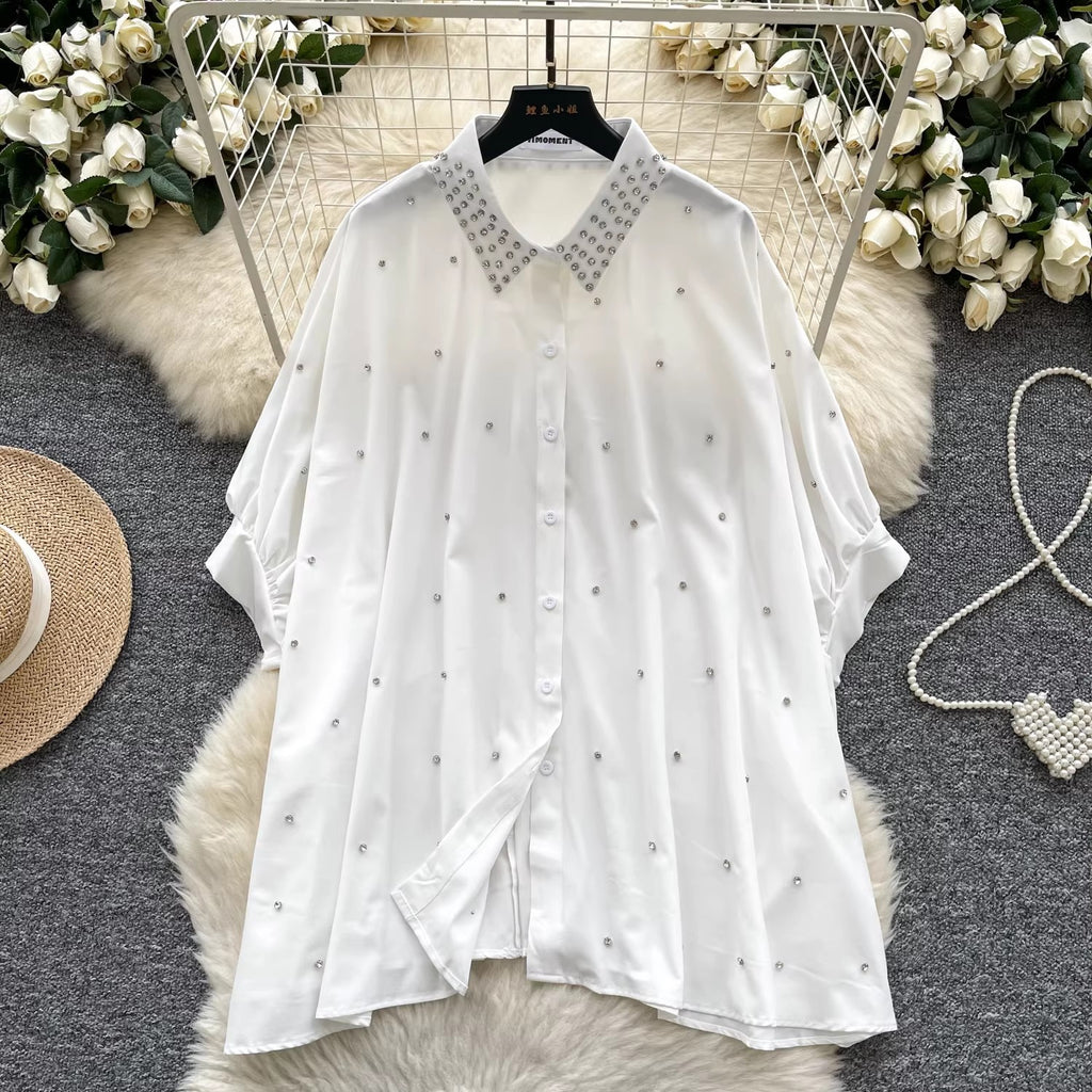 Batwing Sleeve Single-Breasted Loose Casual Shirt For Women