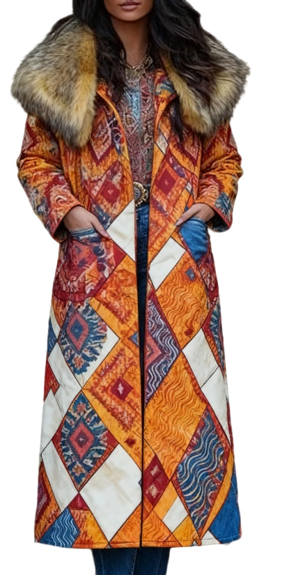 Fashion Retro Women's Coat, Warm Printed Long Coat